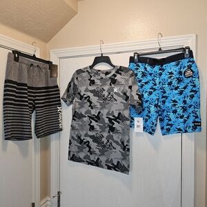 Hurley Big Boys Woven Hybrid Board Shorts Blue Swim Trunks Black Grey Camo Shirt